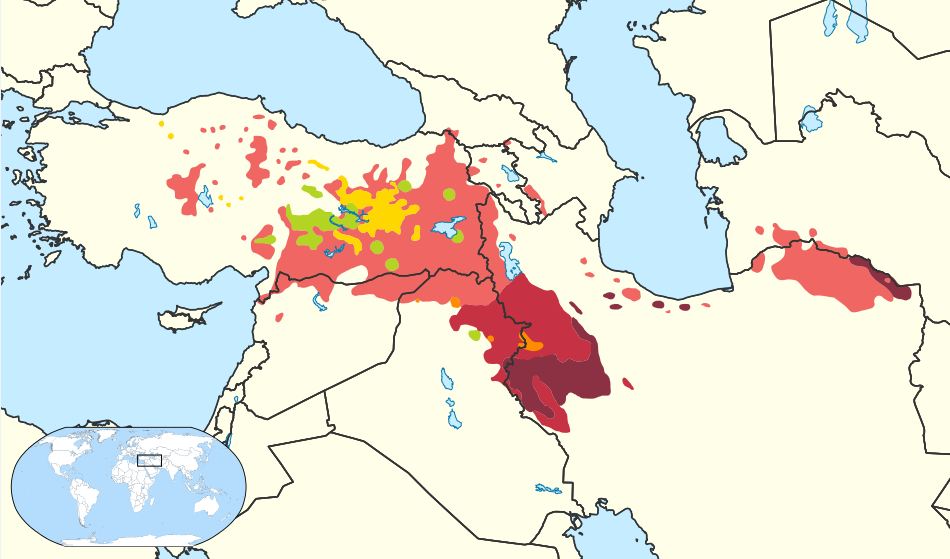 La distribución de los kurdos, la parte occidental de con se separó de Irán en la batalla de Chaldoran (entre Shah Ismail I y los otomanos) y se anexó a los otomanos.