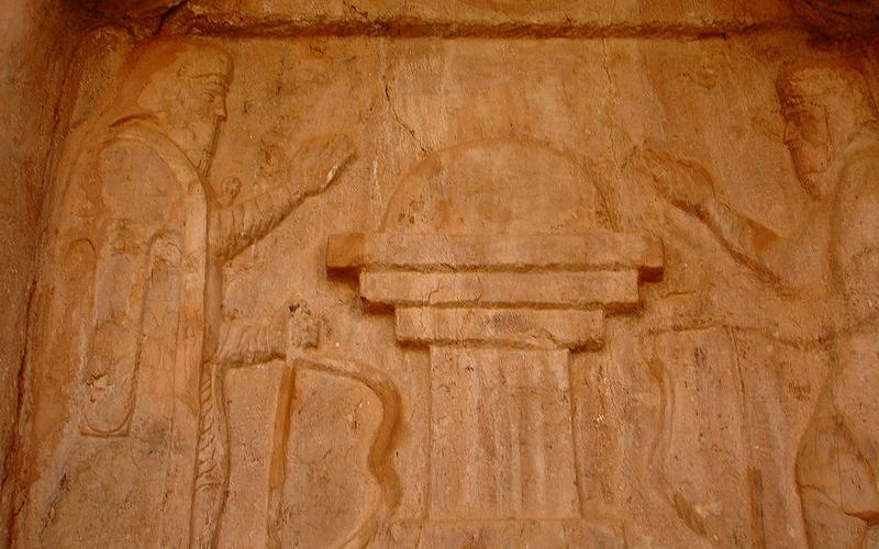 Relief -The Qazqapan Rock in Sulaimaniyeh, Iraq- The person on the right is probably Cyaxares (King)